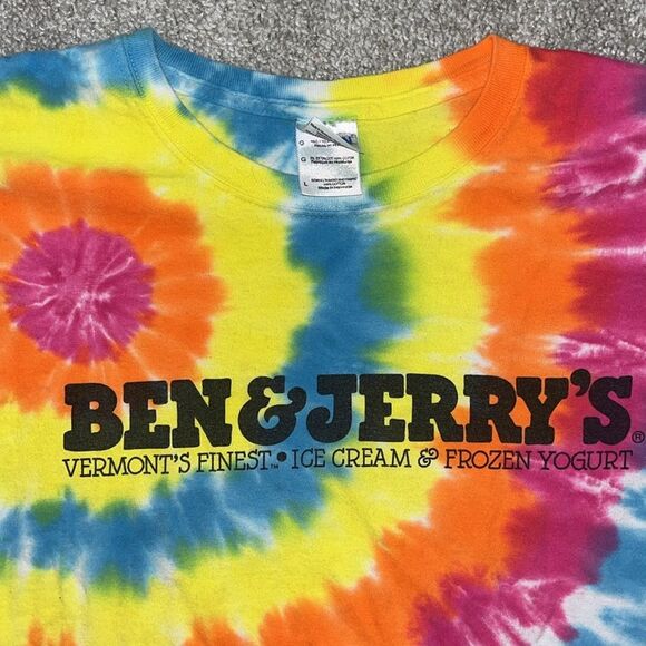 Vintage Ben Jerrys Unisex Tie Dye Spell Out Vermont Ice Cream Rainbow Tee shirt - Picture 2 of 3